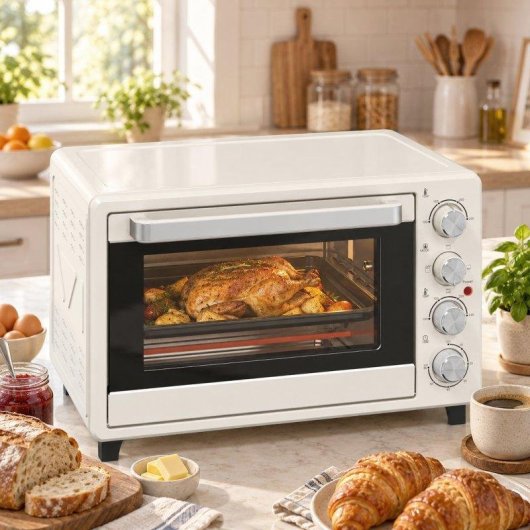 Mini Forno Homcom 32 L 1600 W 52,2 cm Grill Creme