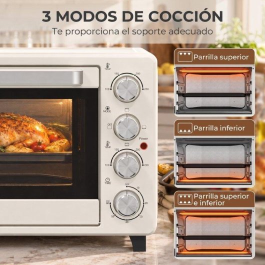 Mini Forno Homcom 32 L 1600 W 52,2 cm Grill Creme