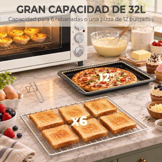 Mini Forno Homcom 32 L 1600 W 52,2 cm Grill Creme