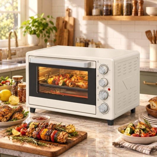 Mini Forno Homcom 32 L 1600 W 52,2 cm Grill Creme