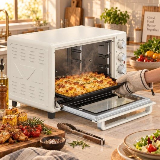 Mini Forno Homcom 32 L 1600 W 52,2 cm Grill Creme