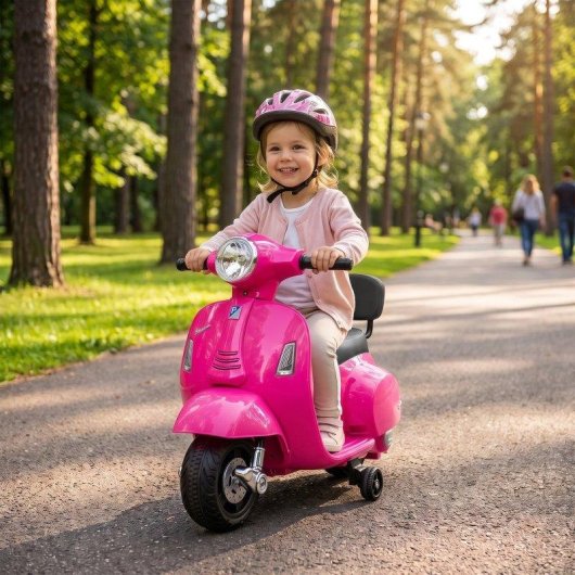 Moto Eléctrica Aiyaplay Mini Vespa GTS Rosa 2 Ruedas Auxiliares 2,5 Km/h 40 Min