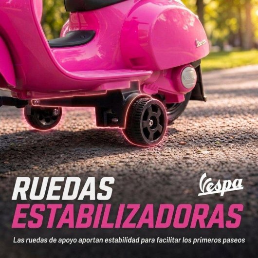 Moto Eléctrica Aiyaplay Mini Vespa GTS Rosa 2 Ruedas Auxiliares 2,5 Km/h 40 Min