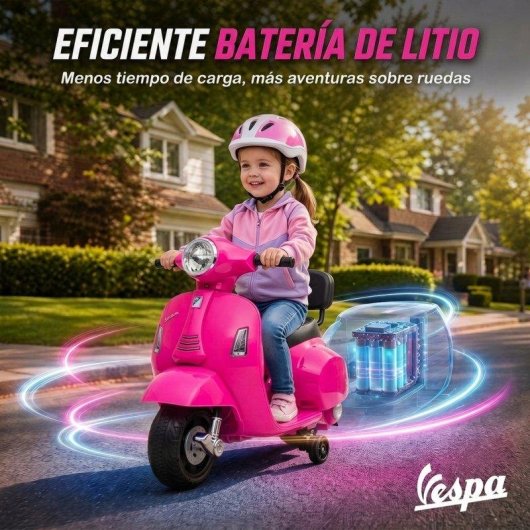 Moto Eléctrica Aiyaplay Mini Vespa GTS Rosa 2 Ruedas Auxiliares 2,5 Km/h 40 Min