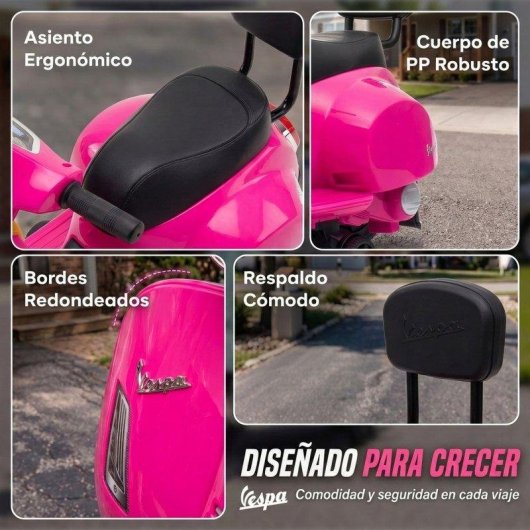 Moto Eléctrica Aiyaplay Mini Vespa GTS Rosa 2 Ruedas Auxiliares 2,5 Km/h 40 Min