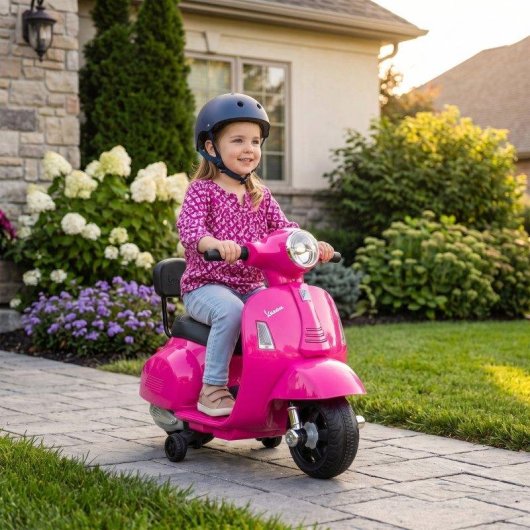 Moto Eléctrica Aiyaplay Mini Vespa GTS Rosa 2 Ruedas Auxiliares 2,5 Km/h 40 Min