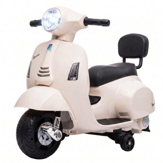 Moto eletrica Aiyaplay Mini Vespa GTS com rodas de apoio brancas