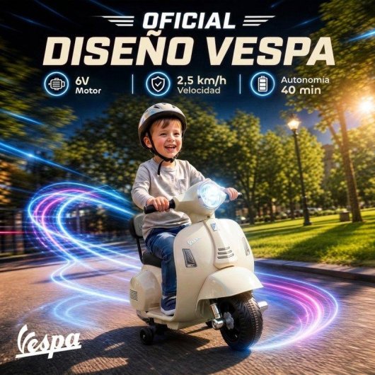 Moto eletrica Aiyaplay Mini Vespa GTS com rodas de apoio brancas