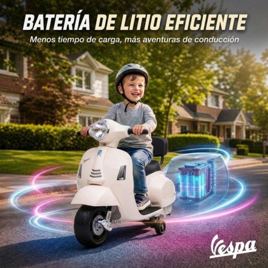 Moto eletrica Aiyaplay Mini Vespa GTS com rodas de apoio brancas