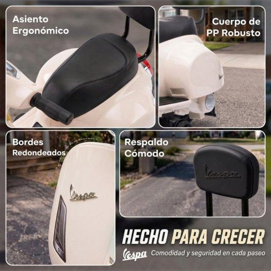 Moto eletrica Aiyaplay Mini Vespa GTS com rodas de apoio brancas