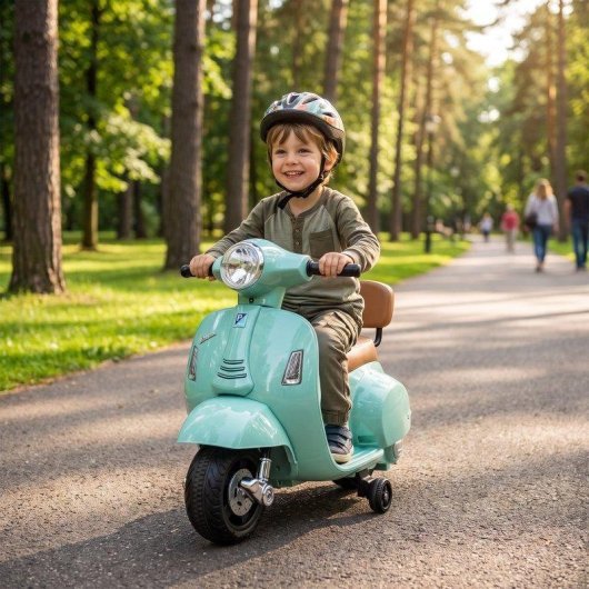 Moto Eléctrica Infantil Aiyaplay Mini Vespa Gts 2 Ruedas Auxiliares 2,5 km/h 40 Min Verde
