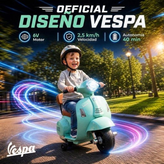 Moto Eléctrica Infantil Aiyaplay Mini Vespa Gts 2 Ruedas Auxiliares 2,5 km/h 40 Min Verde