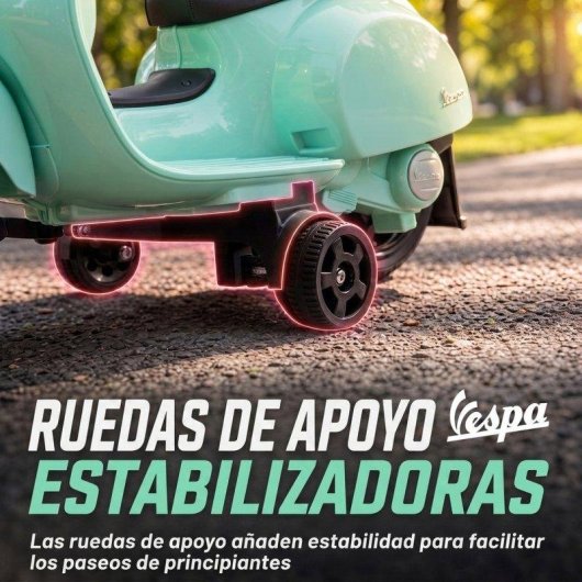 Moto Eléctrica Infantil Aiyaplay Mini Vespa Gts 2 Ruedas Auxiliares 2,5 km/h 40 Min Verde
