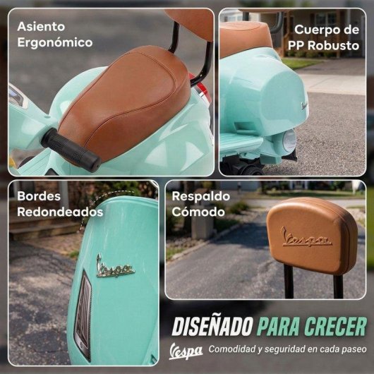 Moto Eléctrica Infantil Aiyaplay Mini Vespa Gts 2 Ruedas Auxiliares 2,5 km/h 40 Min Verde