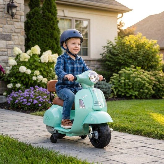 Moto Eléctrica Infantil Aiyaplay Mini Vespa Gts 2 Ruedas Auxiliares 2,5 km/h 40 Min Verde