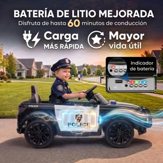 Coche Eléctrico Niños Policía Aiyaplay 12V 2 Motores Mando a Distancia Negro