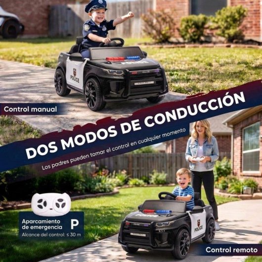 Coche Eléctrico Niños Policía Aiyaplay 12V 2 Motores Mando a Distancia Negro