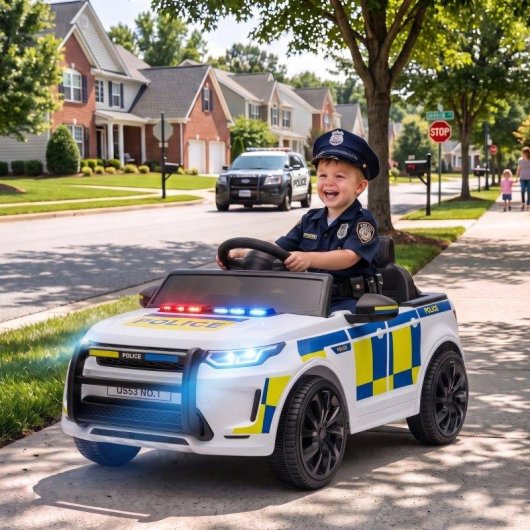 Coche Eléctrico Infantil Aiyaplay Policía 12V Doble Motor Con Mando Blanco