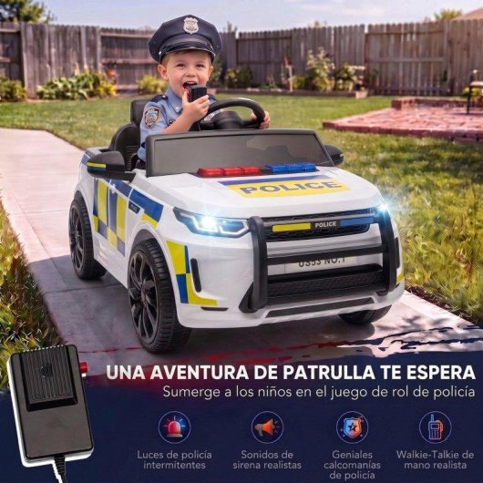 Coche Eléctrico Infantil Aiyaplay Policía 12V Doble Motor Con Mando Blanco