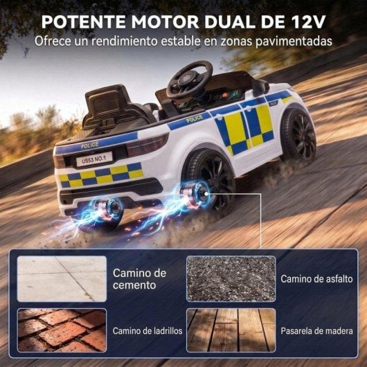 Coche Eléctrico Infantil Aiyaplay Policía 12V Doble Motor Con Mando Blanco