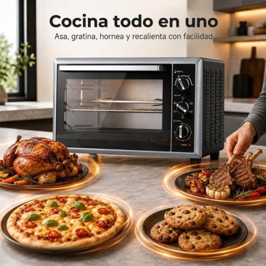 Horno sobremesa Homcom 46L 58,1cm con convección y asador giratorio negro