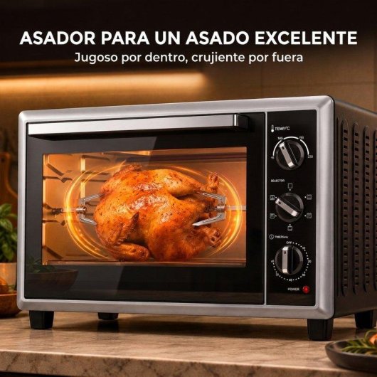 Horno sobremesa Homcom 46L 58,1cm con convección y asador giratorio negro