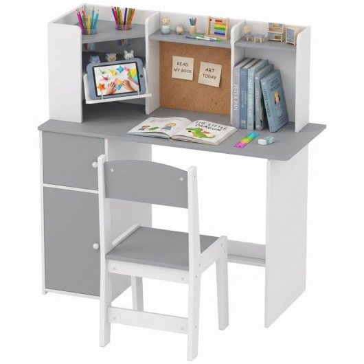 Mesa infantil Aiyaplay com cadeira e suporte para tablet Cinzento