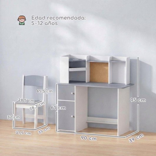 Mesa infantil Aiyaplay com cadeira e suporte para tablet Cinzento