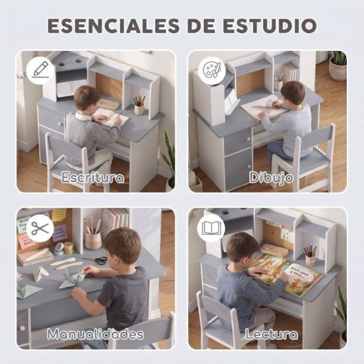 Mesa infantil Aiyaplay com cadeira e suporte para tablet Cinzento