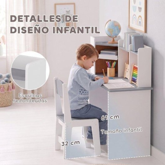 Mesa infantil Aiyaplay com cadeira e suporte para tablet Cinzento