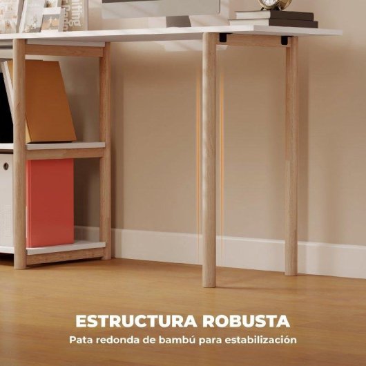 Escrivaninha de canto Homcom 150 cm com prateleiras Branca