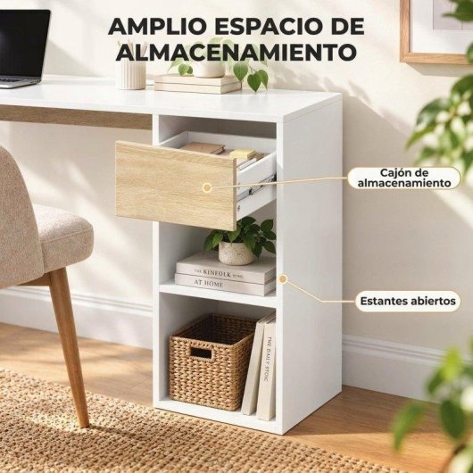 Mesa HOMCOM 836-753V00MX em L Branco Madeira Natural Gaveta 2 Prateleiras