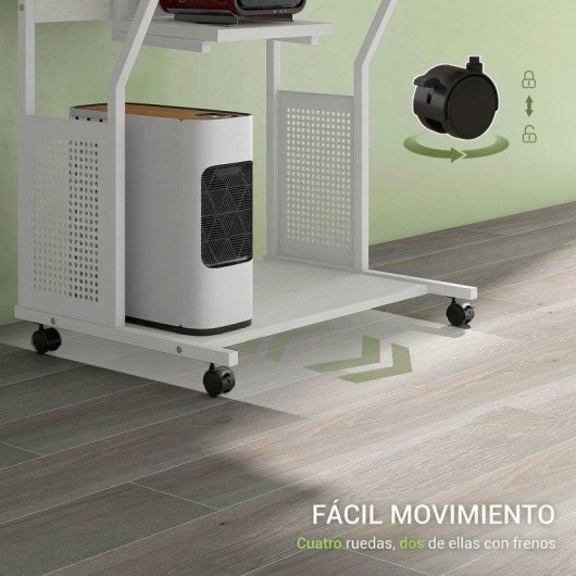 Mesa Homcom 920-084V80WT Móvel 80x50x130 cm Bandeja Teclado Rodas Branco