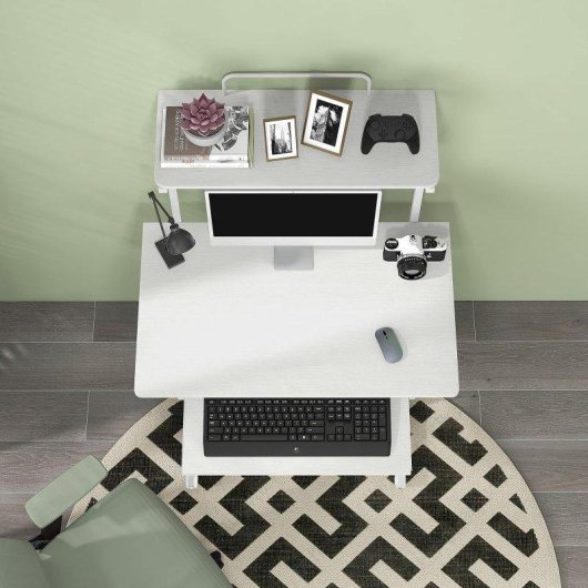 Mesa Homcom 920-084V80WT Móvel 80x50x130 cm Bandeja Teclado Rodas Branco