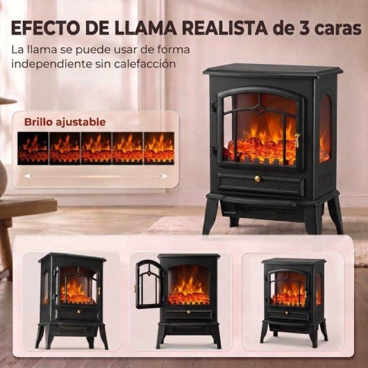 Chimenea eléctrica Homcom 2000 W de suelo con efecto llama regulable