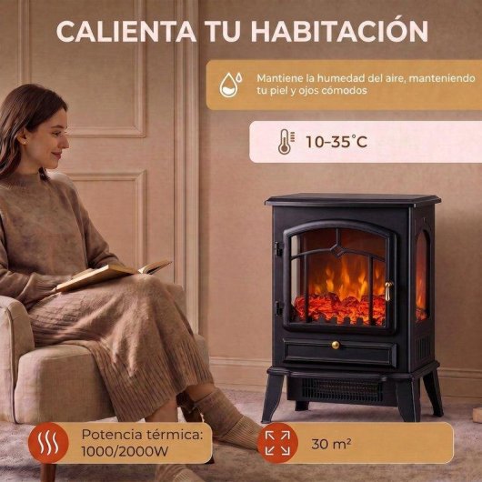 Chimenea eléctrica Homcom 2000 W de suelo con efecto llama regulable