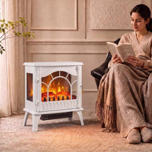 Chimenea eléctrica Homcom 1000/2000 W para suelo blanca
