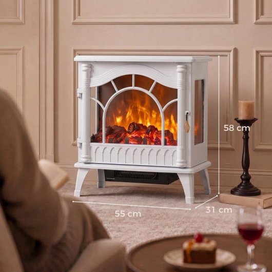 Chimenea eléctrica Homcom 1000/2000 W para suelo blanca