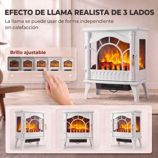 Chimenea eléctrica Homcom 1000/2000 W para suelo blanca