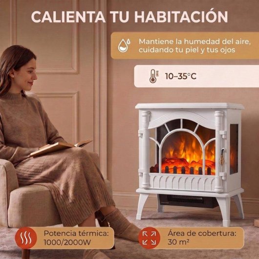 Chimenea eléctrica Homcom 1000/2000 W para suelo blanca