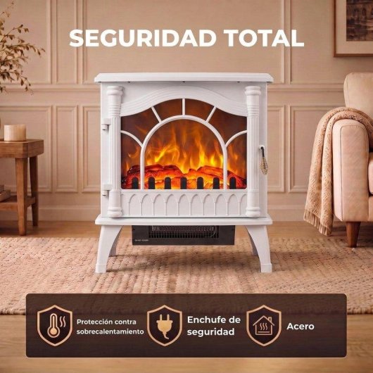 Chimenea eléctrica Homcom 1000/2000 W para suelo blanca