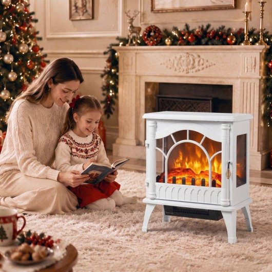 Chimenea eléctrica Homcom 1000/2000 W para suelo blanca