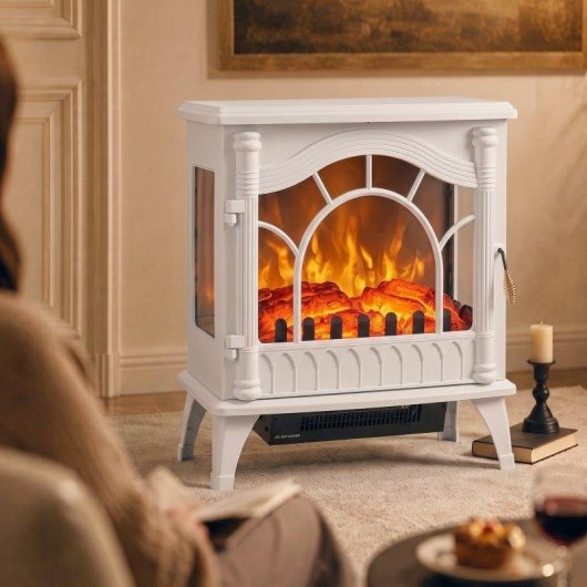 Chimenea eléctrica Homcom 1000/2000 W para suelo blanca