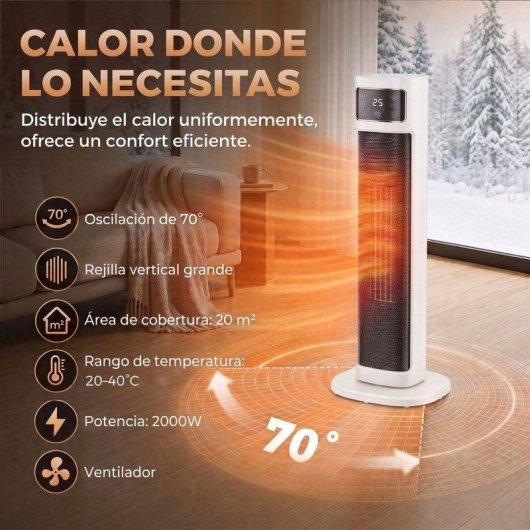 Calefactor cerámico Homcom 2000 W con oscilación de 70°