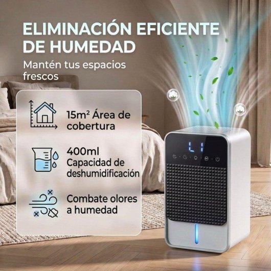 Deshumidificador Homcom 0,4 L/Día 15 m² Depósito 1,2 L RGB Negro