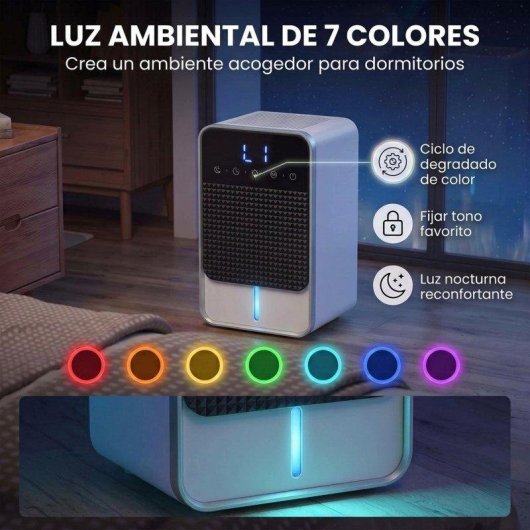 Deshumidificador Homcom 0,4 L/Día 15 m² Depósito 1,2 L RGB Negro