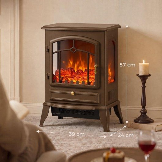 Chimenea eléctrica de suelo Homcom 2000 W con efecto llama regulable, termostato ajustable
