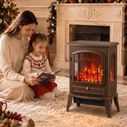 Chimenea eléctrica de suelo Homcom 2000 W con efecto llama regulable, termostato ajustable