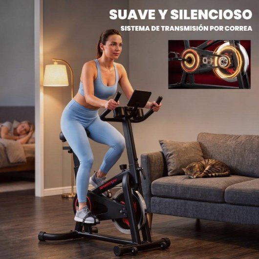 Bicicleta Estática Sportnow Resistencia Ajustable Bluetooth Volante 6 kg