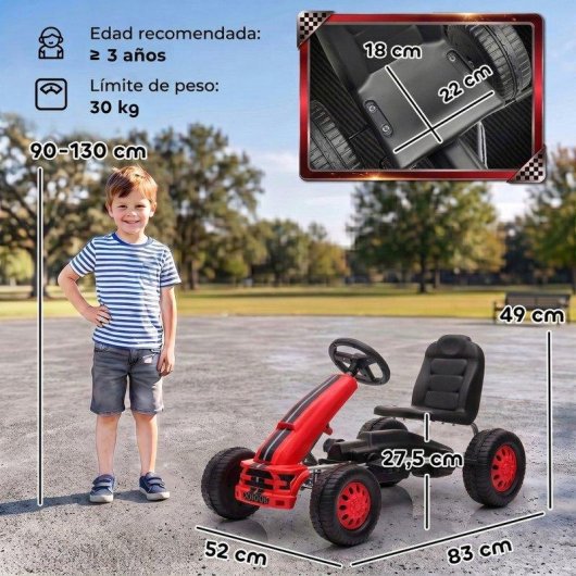 Kart a pedais Aiyaplay Vermelho Assento Ajustavel +3 Anos